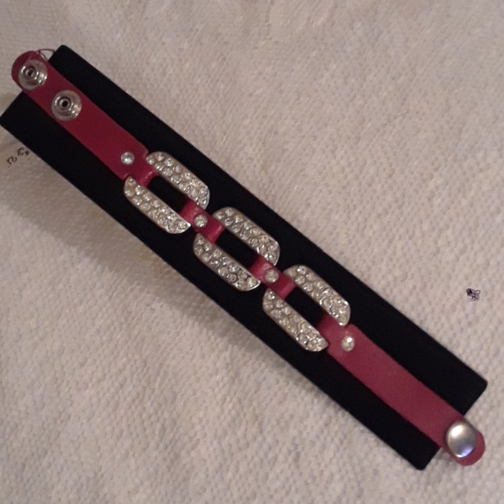 Rhinestone and Leather Bracelet